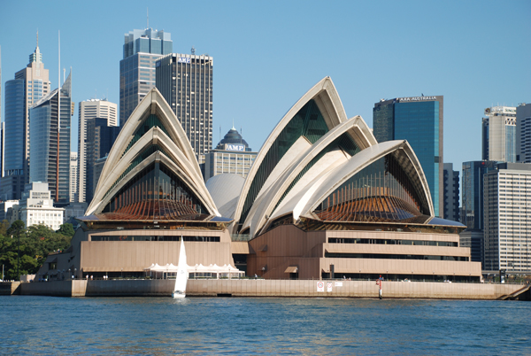 The grand Sydney Opera House. View from the water.