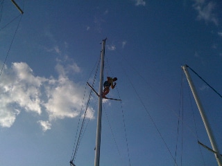 Climbing the mast for repairs