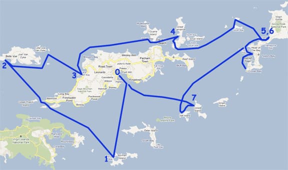 Our Sailing Vacation Route in the BVI's