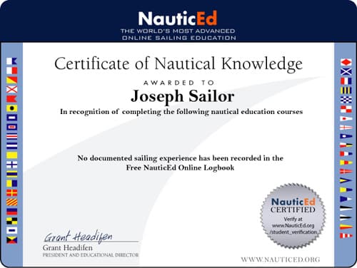 NauticEd Sailing Certificate with no courses completed