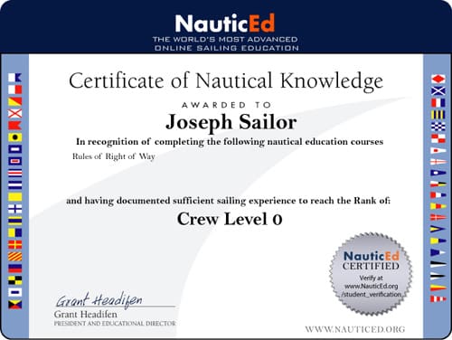 NauticEd Sailing Certificate with the Rank