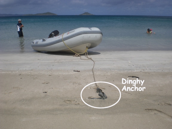 Using the Dinghy anchor to stop the dinghy from drifting away