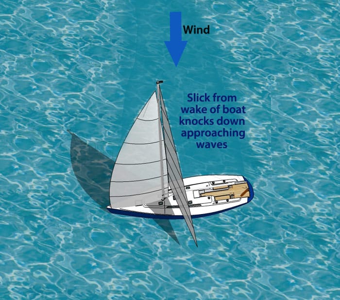 A sailboat hoove to
