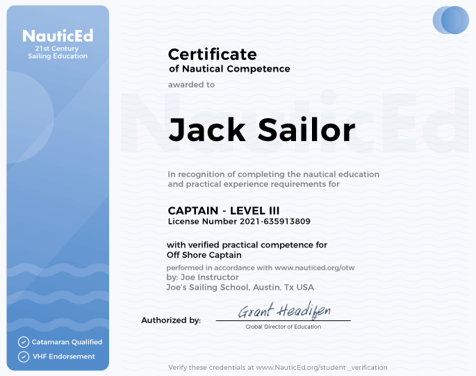 Certificate Nautical competence