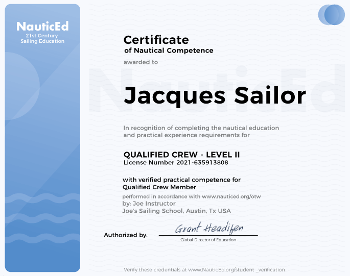 Certificate Nautical competence