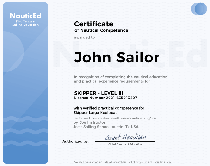 Certificate Nautical competence