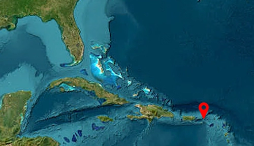 Satellite map showing the British Virgin Islands in the Caribbean