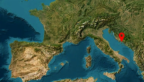 Satellite map showing Croatia and the Adriatic Sea