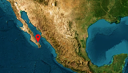Satellite map showing La Paz and the Sea of Cortez in Baja California Sur, Mexico